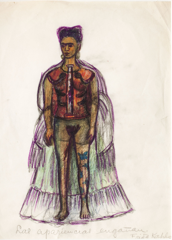 Frida Kahlo (Mexican, 1907–1954). Appearances Can Be Deceiving, n.d. Charcoal and colored pencil on paper, 111/4 x 8 in. (29 x 20.8 cm). Collection of Museo Frida Kahlo. © 2019 Banco de México Diego Rivera Frida Kahlo Museums Trust, Mexico, D.F. / Artists Rights Society (ARS), New York
