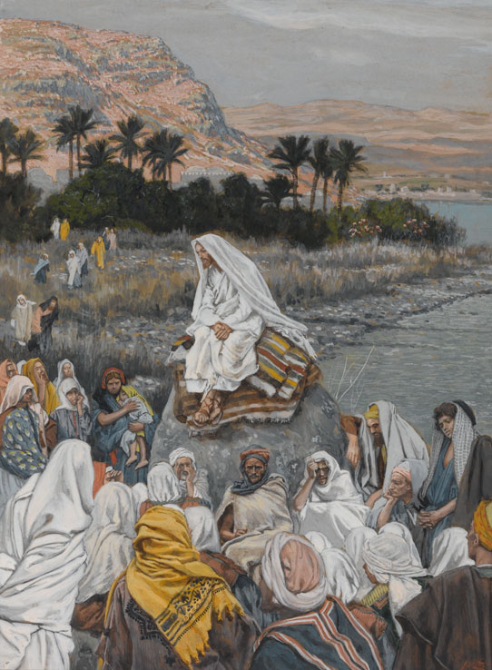 James Tissot (French, 1836–1902). Jesus Sits by the Seashore and Preaches, 1886–96. Opaque watercolor over graphite on gray wove paper, 103⁄16 x 79⁄16 in. (25.9 × 19.2 cm). Brooklyn Museum, Purchased by public subscription, 00.159.109